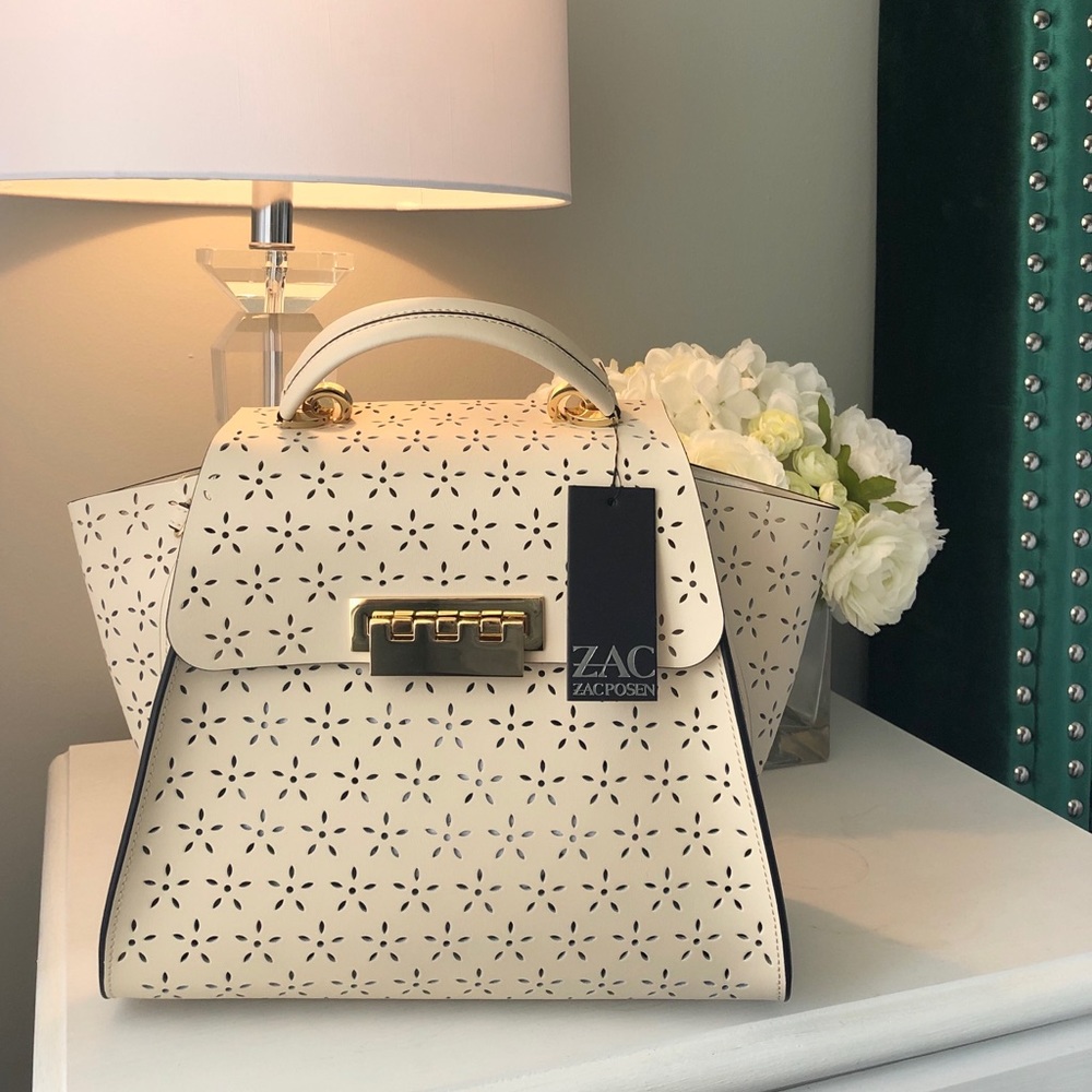 NWT Zac Posen Feminine Lasercut Eartha Floral Ivory Purse - Picture 3 of 13